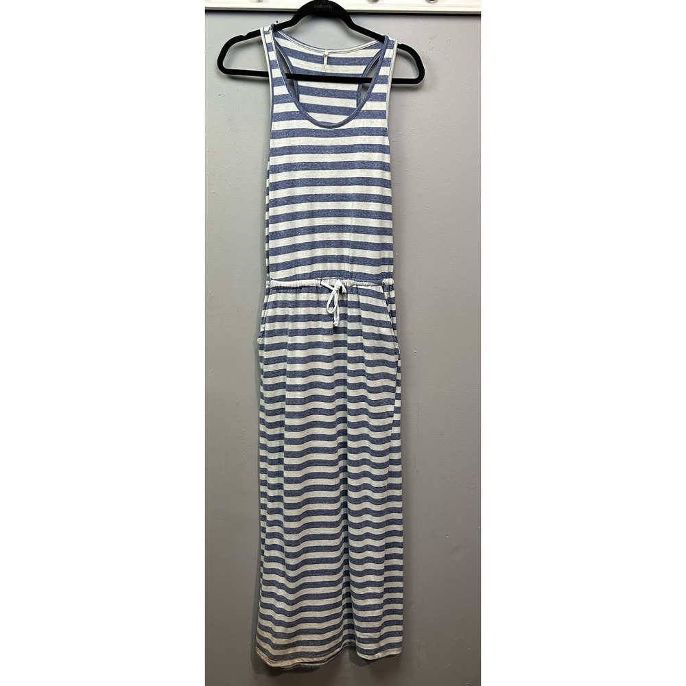 NINE‎ 1 EIGHT Blue White Striped Racerback Maxi Dress Pockets Small 120101